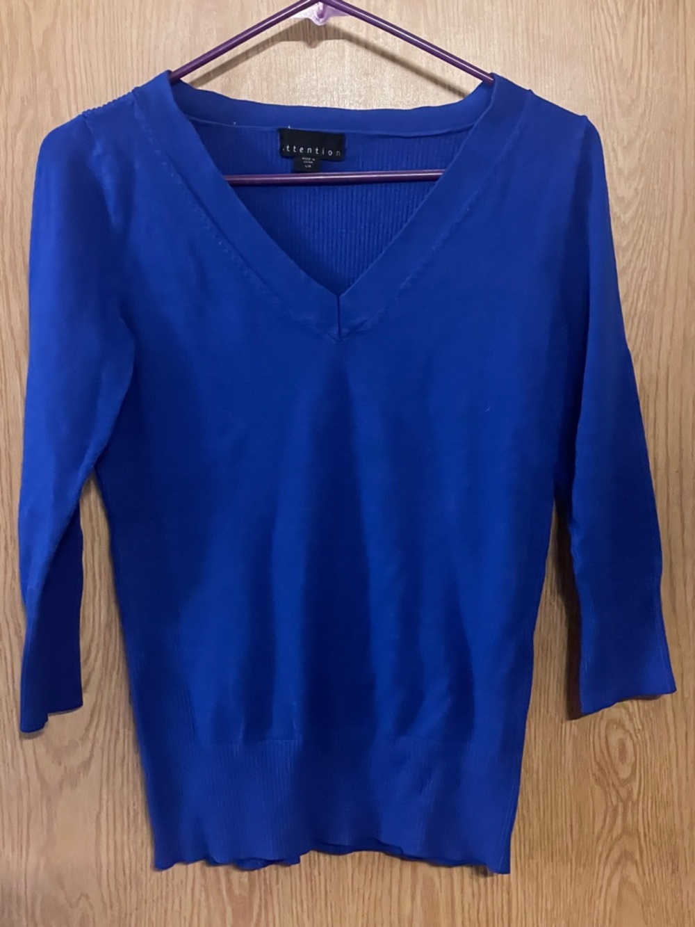 Attention Royal Blue V-Neck Sweater - Lightweight Knit